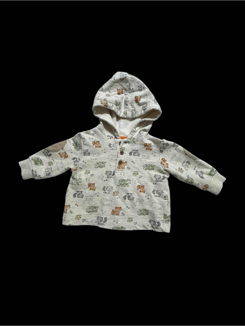 Little Me Cream Hooded Pullover with Animal Print